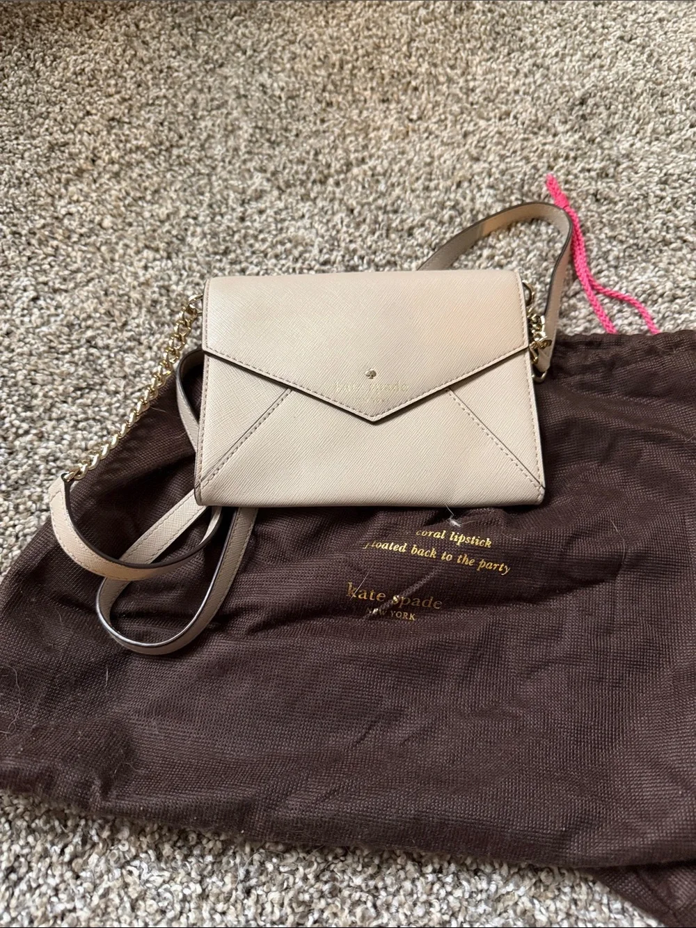 kate spade beige envelope crossbody with gold chain